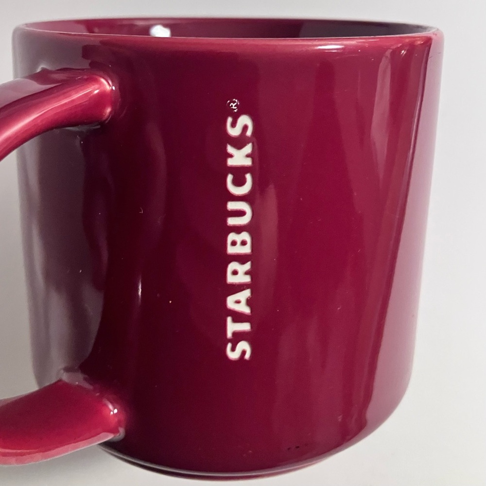2013 STARBUCKS Burgundy Mug / BIG 14oz Ceramic COFFEE CUP / Light Scratches